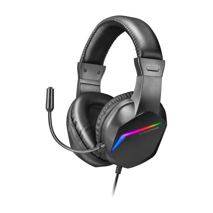 Mars Gaming Auriculares MH122 Ultraligeros con Iluminacion FRGB Rainbow - Sonido Hi-Fi Ultra-Bass Spatial Sound - Diseño Ergonomico - Cancelacion de Ruido Pasiva - Compatibilidad Total Multiplataforma - Color Negro