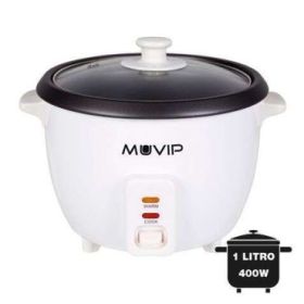 Muvip Arrocera - Capacidad 1 Litro - Potencia 400W - Sistema de Coccion y Calentamiento - Recipiente Interior Antiadherente - Tapa de Cristal - Accesorios Incluidos - Color Blanco