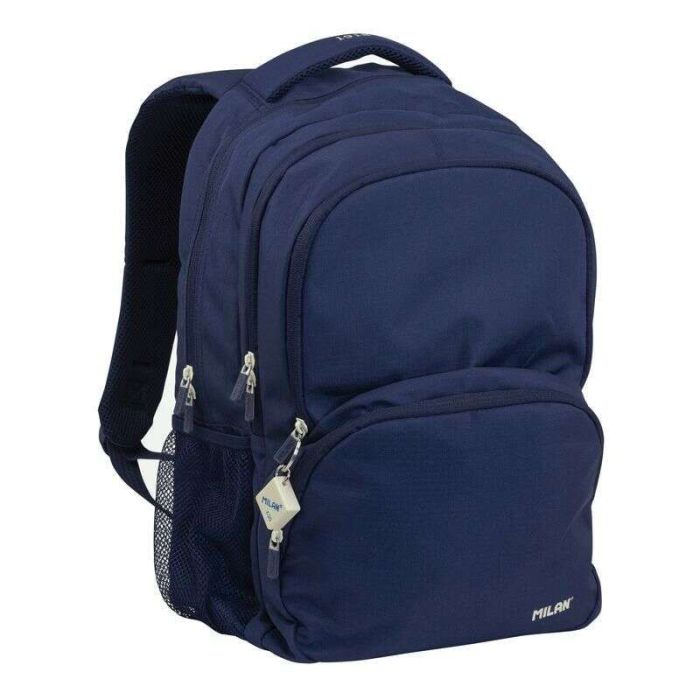 Milan Serie 1918 Mochila Escolar 25L - 3 Bolsillos Delanteros + 2 Bolsillos Laterales - Asas Regulables y Acolchadas - Tamaño 46,5x30x17cm - Color Azul Oscuro