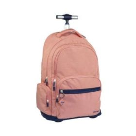 Milan Serie 1918 Mochila Escolar 25L con Carro Integrado y Mango Metalico Retractil - 3 Bolsillos Delanteros + 2 Bolsillos Laterales - Tamaño 46,5x30x17cm - Color Rosa