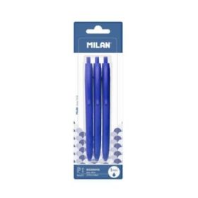 Milan P1 Touch Pack de 3 Boligrafos de Bola Retractiles - Punta Redonda 1mm - Tinta con Base de Aceite - Escritura Suave - 1.200m de Escritura - Color Azul