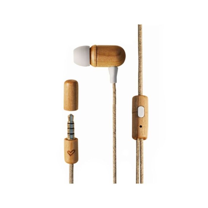 Energy Sistem Auriculares Eco CherryWood - Mini Jack - Madera Sostenible - Cable de Cañamo - Microfono - Control de Conversacion - Color Marron