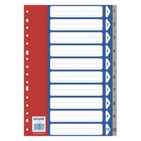 Dohe Pack de 10 Separadores Formato Folio - Multitaladro de 16 Perforaciones - Fabricado en Propileno 120 Micras - Color Gris