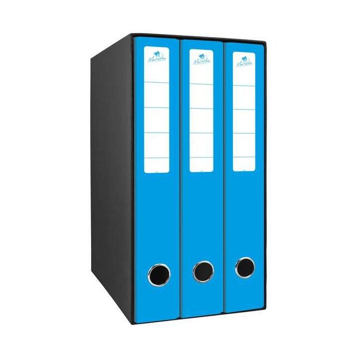 Mariola Box Modulo de 3 Archivadores con Rado 2 Anillas 40mm - Tamaño 35x26x17cm - Carton Forrado - Color Azul
