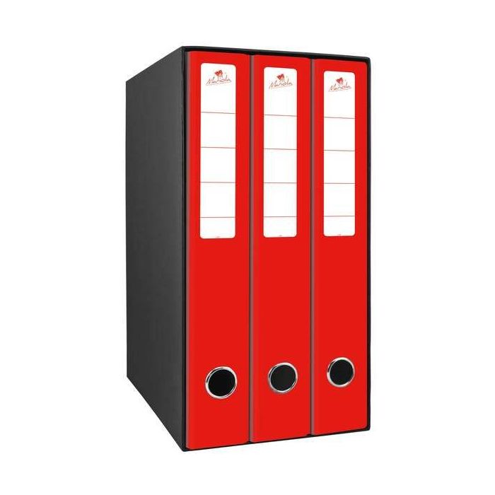 Mariola Box Modulo de 3 Archivadores con Rado 2 Anillas 40mm - Tamaño 35x26x17cm - Carton Forrado - Color Rojo