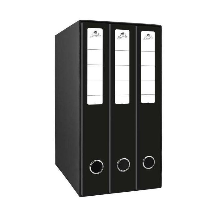 Mariola Box Modulo de 3 Archivadores con Rado 2 Anillas 40mm - Tamaño 35x26x17cm - Carton Forrado - Color Negro