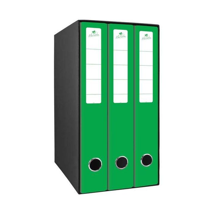 Mariola Box Modulo de 3 Archivadores con Rado 2 Anillas 40mm - Tamaño 35x26x17cm - Carton Forrado - Color Verde