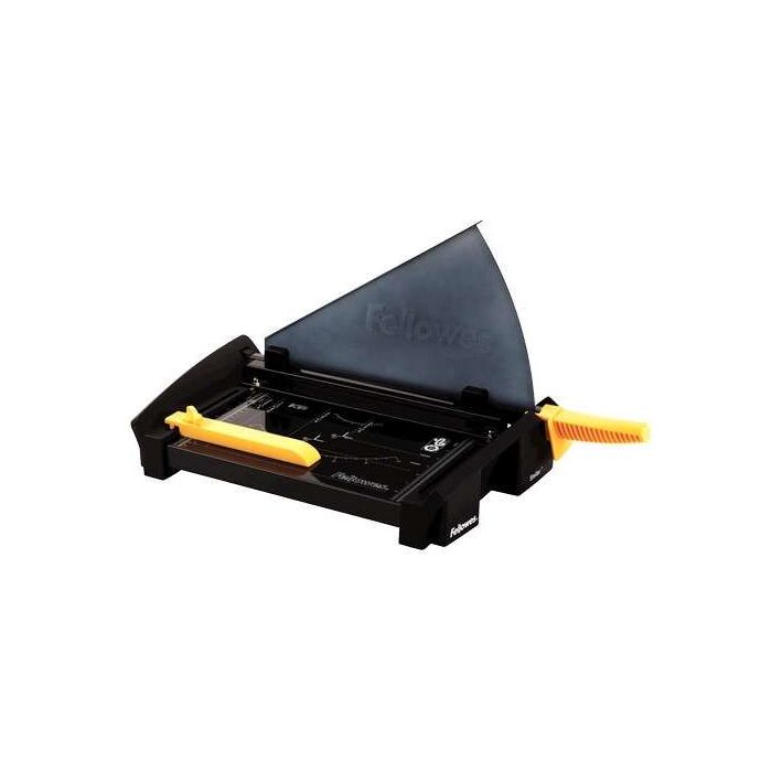 Fellowes Cortadora de Papel con Cuchilla en Acero Inoxidable - Capacidad de Corte 20 Hojas - Guias de Corte con Formatos Din - Base Metalica con Patas Anti-Deslizantes