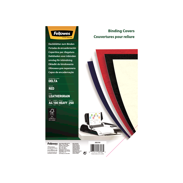 Fellowes Portadas de Carton Fellowes - Tamaño A4 - Acabado en Simil Piel - Amplia Gama de Colores y Texturas - Fabricadas con Carton Reciclable