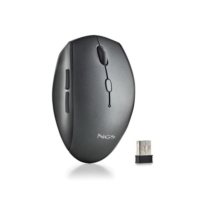 NGS Raton Inalambrico Ergonomico - 5 Botones - Teclas Silenciosas - Rueda de Desplazamiento - Conexion 2.4 Ghz - dpi Ajustables - Color Negro