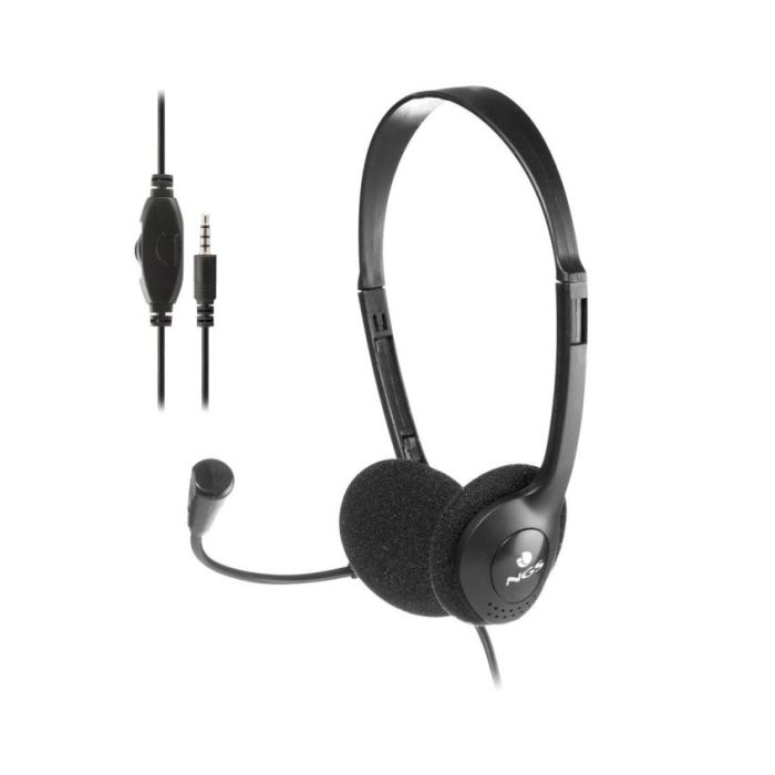 NGS Auriculares con Cable para Portatil - Microfono Ajustable - Diadema Ajustable - Control de Volumen - Conexion de Audio de 3.5mm - Color Negro