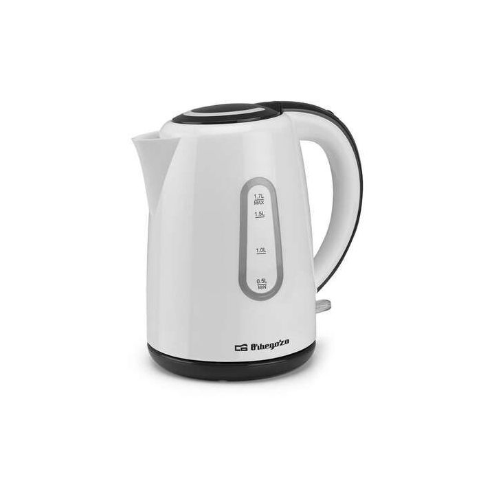 Orbegozo KT 6004 Hervidor de Agua Rapido y Seguro - Potente 1850-2200W - Capacidad 1.7L - Asa de Tacto Frio - Visor de Nivel - Resistencia Oculta - Base Giratoria 360°