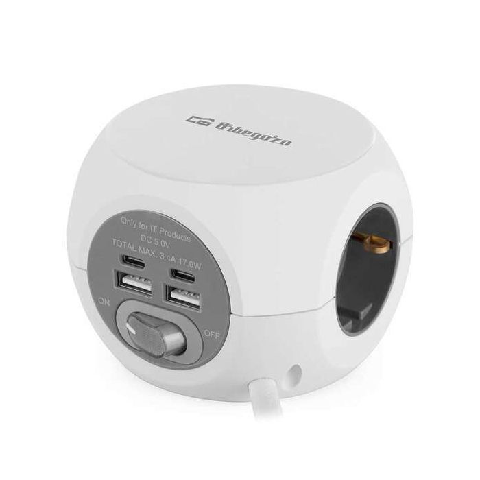 Orbegozo EN 4000 - Enchufe 7 en 1 con Tomas de Tierra y Conexiones USB-C - Compacto y Seguro - Ideal para Viajes - Cable de 1.5 Metros - Carga Multiples Dispositivos Simultaneamente