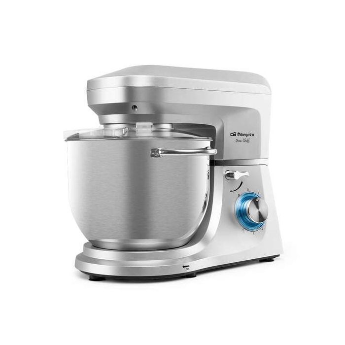Orbegozo AM 8000 Amasadora Multifuncional - Potente Motor de 1800W - BOL de Acero Inoxidable de 7L - 6 Velocidades + Pulse - Accesorios para Amasar - Mezclar y Batir - Movimiento Planetario