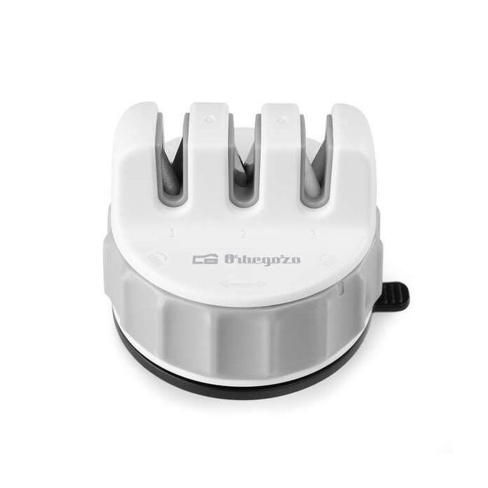 Orbegozo Afilador de Cuchillos CU 2500 Orbegozo - Practico y Eficiente - 3 Etapas de Afilado - Diamante - Carburo de Tungsteno y Ceramica - Facil de Usar - Base con Ventosa - Compacto y Seguro