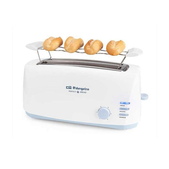 Orbegozo TO 4500 Tostadora Doble Ranura Larga - Desconexion Automatica - Potencia 1400W - 6 Niveles de Tostado - Funcion Descongelacion y Recalentamiento - Calienta Panecillos - Luces LED de Control
