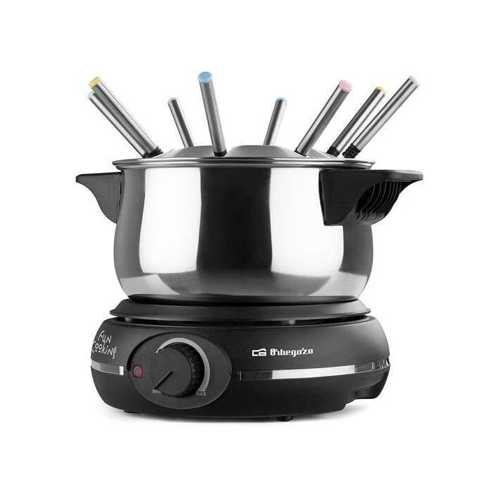 Orbegozo FDR 14 Fondue Electrica de Acero Inoxidable - Disfruta de Queso Fundido - Chocolate Caliente y mas en Grupo - Potencia de 1500W - Olla de 1.4 L
