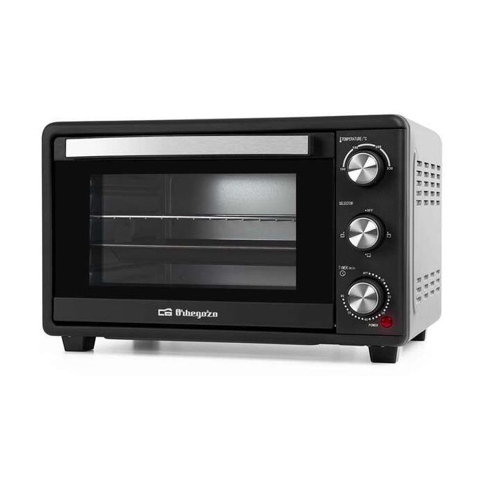 Orbegozo HO 255 Horno Electrico Multifuncion - Capacidad 25L - Potencia 1500W - Selector de Temperatura 100º-230º - Temporizador 60 Min - Puerta Abatible Doble Cristal - Resistencias Acero Inoxidable