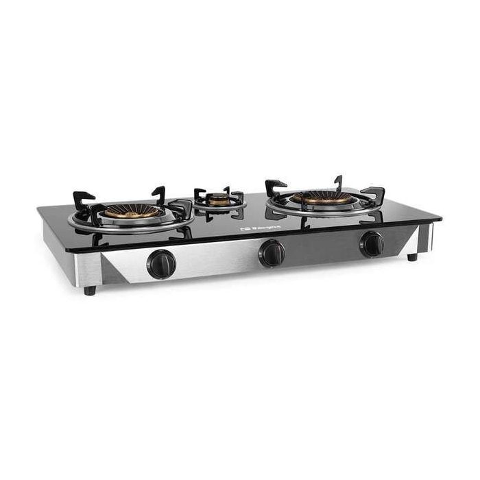 Orbegozo FO 3520 Hornillo a Gas Elegance - Encendido Piezoelectrico - 2 Quemadores de Triple Corona - Seguridad FFD - Acero Inoxidable y Cristal Templado - para Gas Butano y Propano