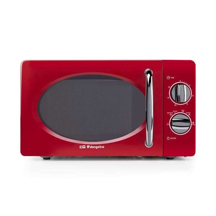 Orbegozo MI 2020 Microondas Vintage Rojo - 20L - 700W - 6 Niveles de Potencia - Temporizador 30min - Descongelacion Rapida - Diseño Años 60