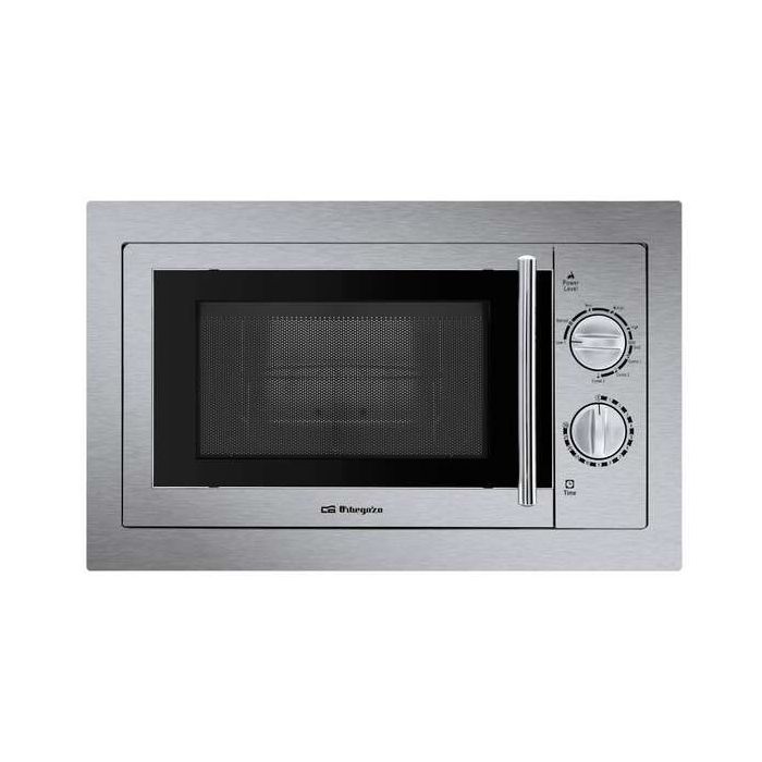 Orbegozo MIG 2033 Microondas Encastrable con Grill Potente y Duradero - con Acabado en Acero Inoxidable y Marco Exclusivo 9 Niveles de Potencia y Temporizador Manual para Cocciones Perfectas