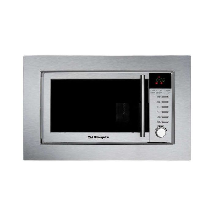 Orbegozo MIG 2025 Microondas Encastrable Profesional Potencia de 800W - Grill de 1000W - Capacidad de 20L Temporizador Digital - 8 Niveles de Potencia - Programa de Descongelacion Acabado Inox