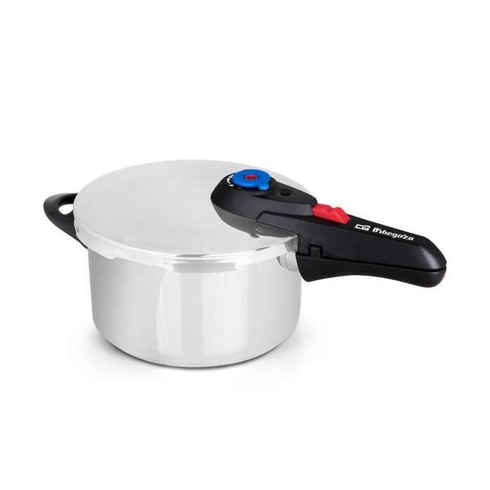 Orbegozo HP 4006 Olla a Presion de Acero Inoxidable 18/10 - Capacidad 4 Litros - Cinco Sistemas de Seguridad - Fondo Termo Difusor - Mango de Baquelita - Selector Gradual de Presion