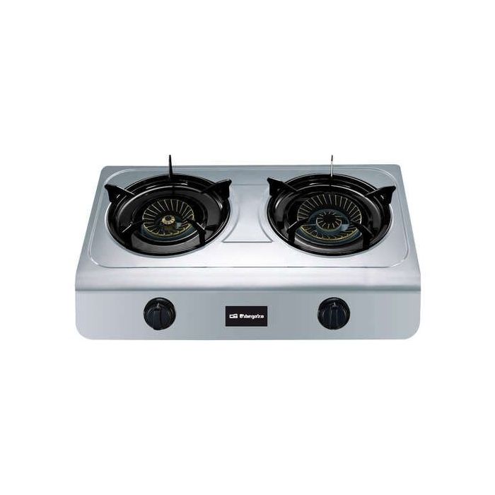 Orbegozo FO 2700 Hornillo a Gas Inox - Compacto y Versatil - 2 Quemadores de Triple Corona - Encendido Piezoelectrico - para Gas Butano o Propano
