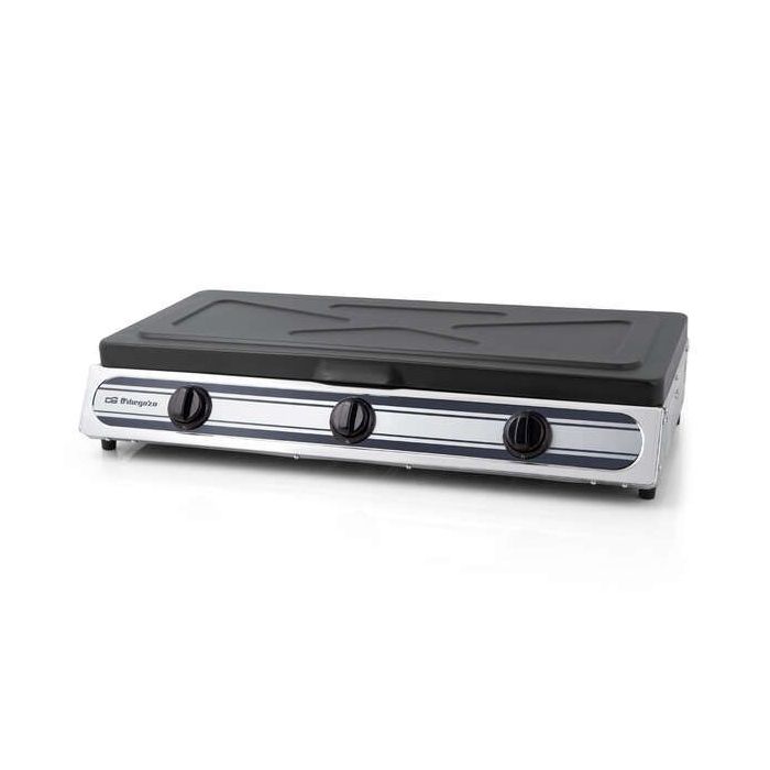 Orbegozo FO 3510 Hornillo a Gas Inoxidable - Compacto y Seguro - 3 Quemadores - Encendido Piezoelectrico - para Gas Butano/Propano