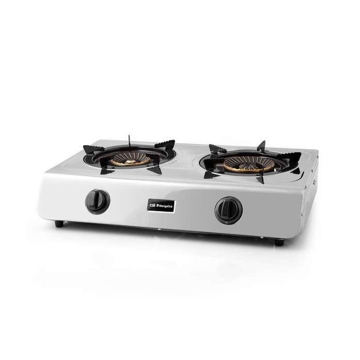 Orbegozo FO 2710 Hornillo a Gas - Eficiente y Seguro - 2 Quemadores de Triple Corona - Encendido Piezoelectrico - Acero Inoxidable - Gas Butano/Propano