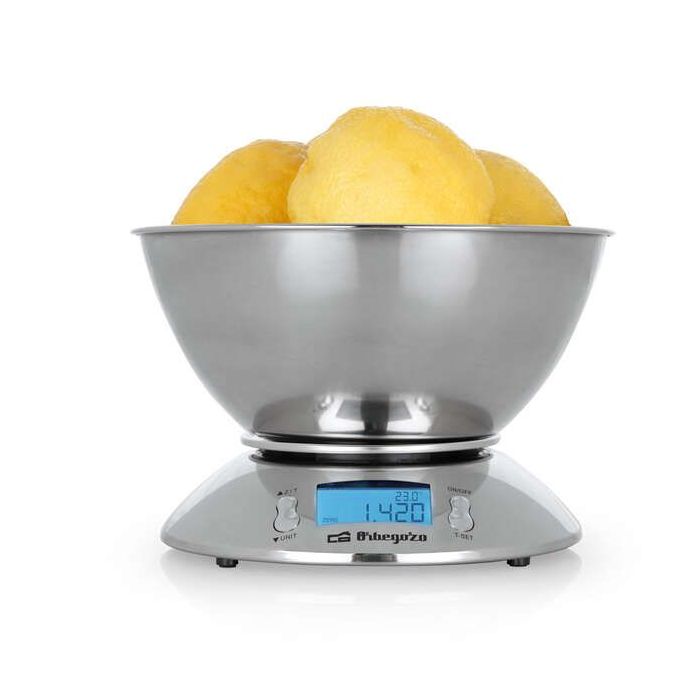 Orbegozo PC 2011 Peso de Cocina Electronico - Precision y Facilidad en la Cocina - Carcasa y BOL de Acero Inoxidable - Pantalla Retro Iluminada