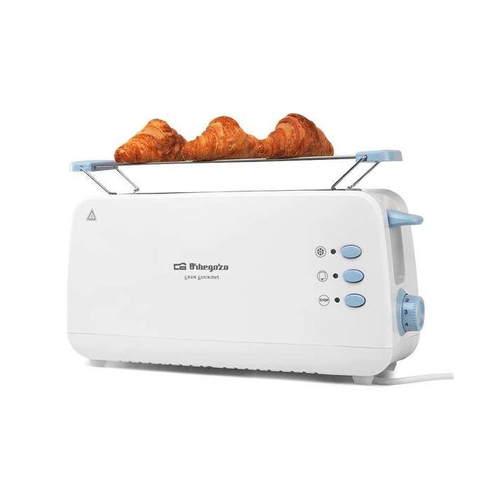 Orbegozo TO 4012 Tostadora de Ranura Larga Multifuncional - Potencia 850W - Termostato Regulable - Funcion Descongelacion y Recalentamiento - Bandeja Recogemigas - Almacenamiento Comodo