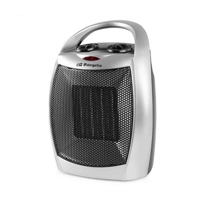 Orbegozo CR 5016 Calefactor Ceramico Silver - Termostato Ajustable - 2 Niveles de Potencia - Proteccion contra Sobrecalentamiento - Asa de Transporte