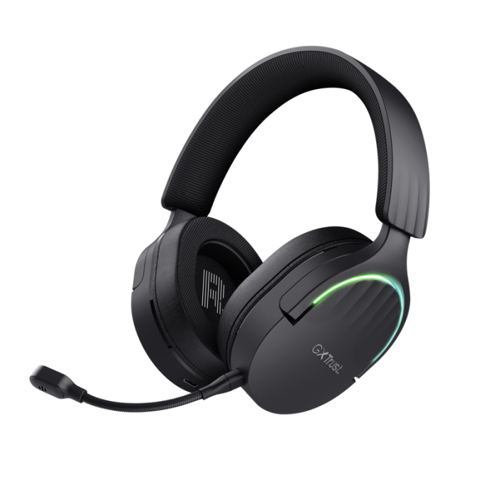 Trust GXT491 Fayzo Auriculares Gaming Bluetooth, USB 2.4Ghz - Iluminacion RGB - Microfono Extraible - Diadema Ajustable - Autonomia hasta 22h - Controles de Facil Acceso - Color Negro