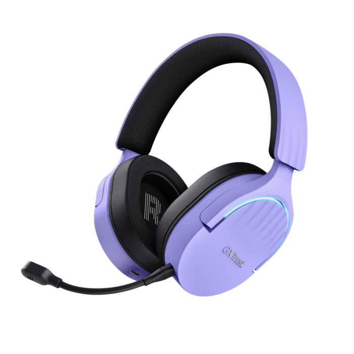 Trust GXT491 Fayzo Auriculares Gaming Bluetooth, USB 2.4Ghz - Iluminacion RGB - Microfono Extraible - Diadema Ajustable - Autonomia hasta 22h - Controles de Facil Acceso - Color Morado