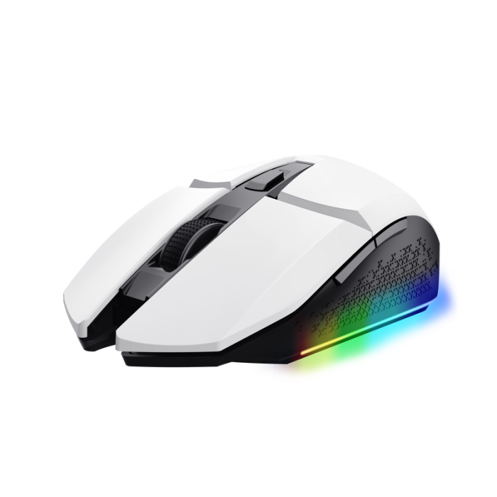 Trust Raton Gaming Inalambrico Recargable - Velocidad Ajustable de 800-4800 PPP - hasta 80 Horas de Reproduccion - 4 Opciones de Iluminacion LED - 6 Botones y Seleccion de Ppp