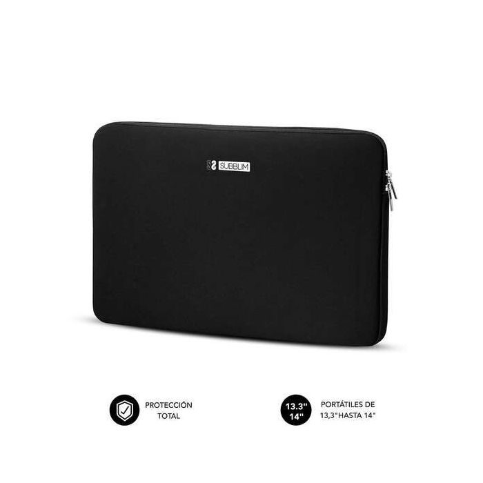 Subblim Business Laptop Sleeve Neoprene Funda para Portatiles hasta 14" - Fabricada en Neopreno - Delgada y Ligera - Doble Cremallera - Color Negro