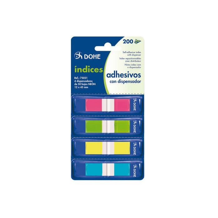 Dohe Mini-Indices Reposicionables - 12x45mm - Dispensador con 4 Colores - Ideal para Oficina y Escuela