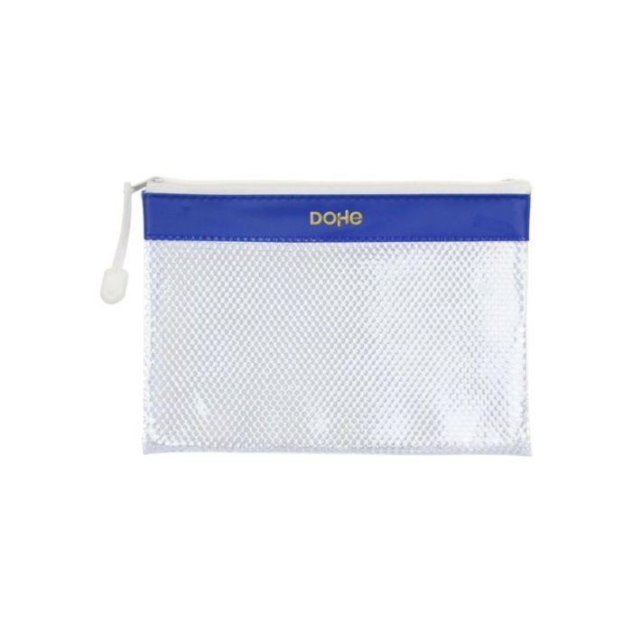 Dohe Bolsa Cremallera PVC - 24x17.5mm - Resistente al Agua - Ideal para Documentos A5 - Color Azul/Transparente