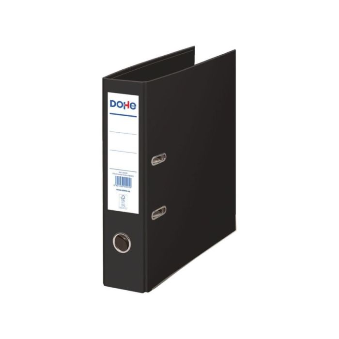 Dohe Archivador Ecofile Folio 320x285mm - Carton Rigido Forrado - Ollao, Rado, Tarjetero Adhesivo - Cantonera Metalica - Mecanismo de Palanca - Color Negro