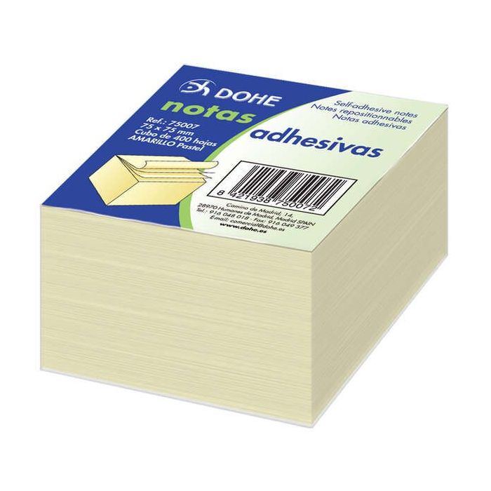 Dohe Cubos de Notas Reposicionables Amarillas - 75mm - Cubo de 400 Hojas - Papel de 75gr - Ideales para Oficina y Escuela
