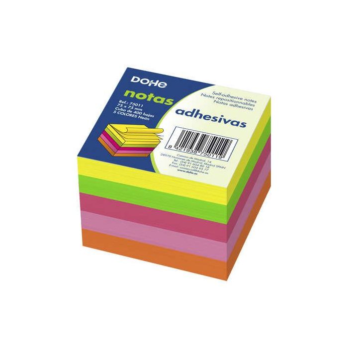 Dohe Cubos de Notas Reposicionables - 75mmx75mm - Cubo de 400 Hojas - Papel de 75gr - Ideales para Oficina y Escuela