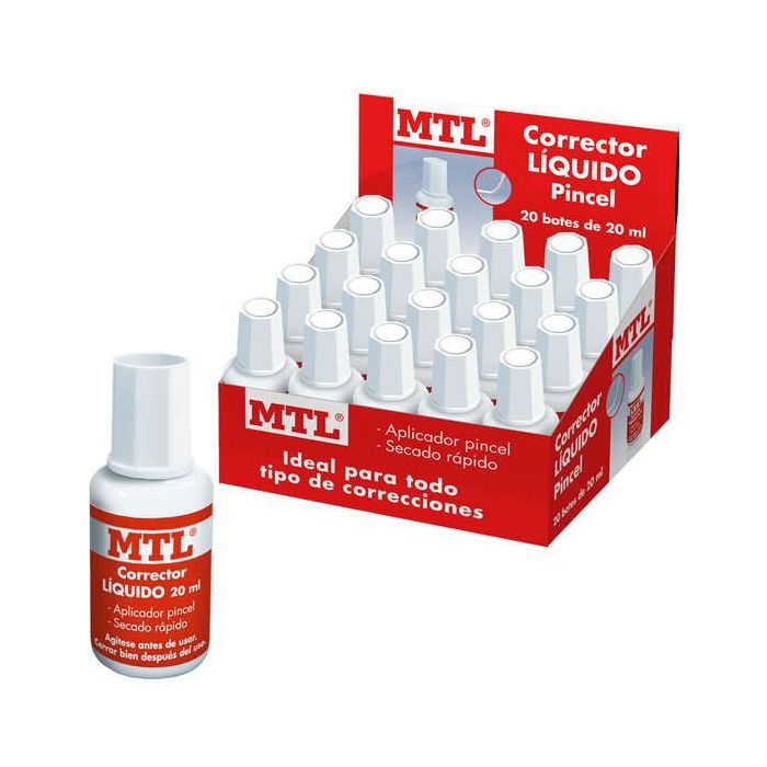 Dohe Expositor de 20 Correctores Liquidos con Aplicador Pincel - 20ml - Rapido Secado - Eficaz Cobertura - Ideal para Oficina y Escuela