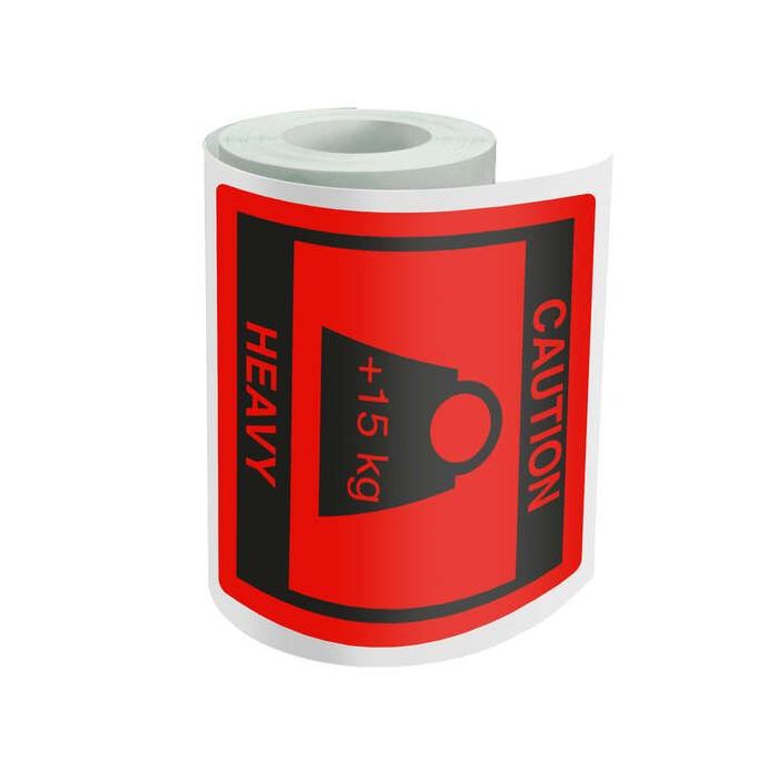 Dohe Rollo de 500 Etiquetas Adhesivas Caution - Heavy - 80x80mm - para Expedicion de Paquetes