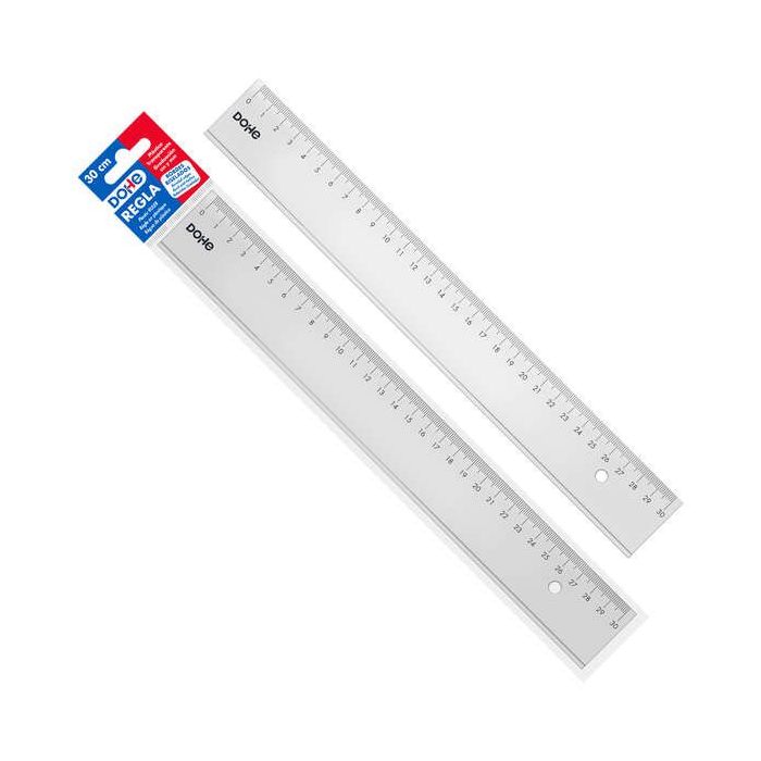 Dohe Regla de 30cm - Plastico Inyectado Transparente Cristal - Cantos Biselados y con Reborde - en Bolsa Individual