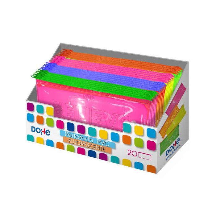 Dohe Expositor de 20 Portatodos Planos de PVC Transparente Fluorescente - Colores Surtidos
