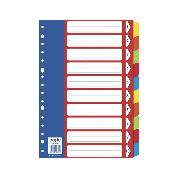 Dohe Separadores para Archivadores y Carpetas de Anillas - 180mm - Cartulina de 180gr - Multitaladro de 16 Perforaciones - Bolsa Autoadhesiva Individual