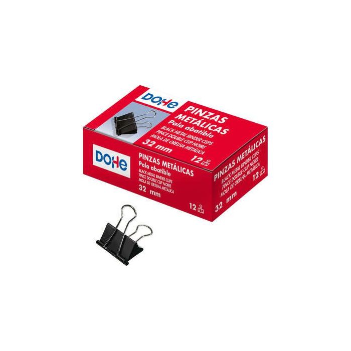 Dohe 12 Pinzas Metalicas Sujetapapeles de Pala Abatible - 50mm - Acero de Gran Resistencia - Color Negro