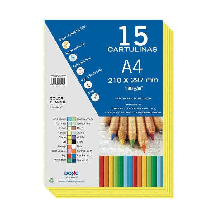 Dohe Paquete de 15 Hojas de Cartulinas A4 - 210x297mm - Gramaje de 180 G/M² - Colores Surtidos