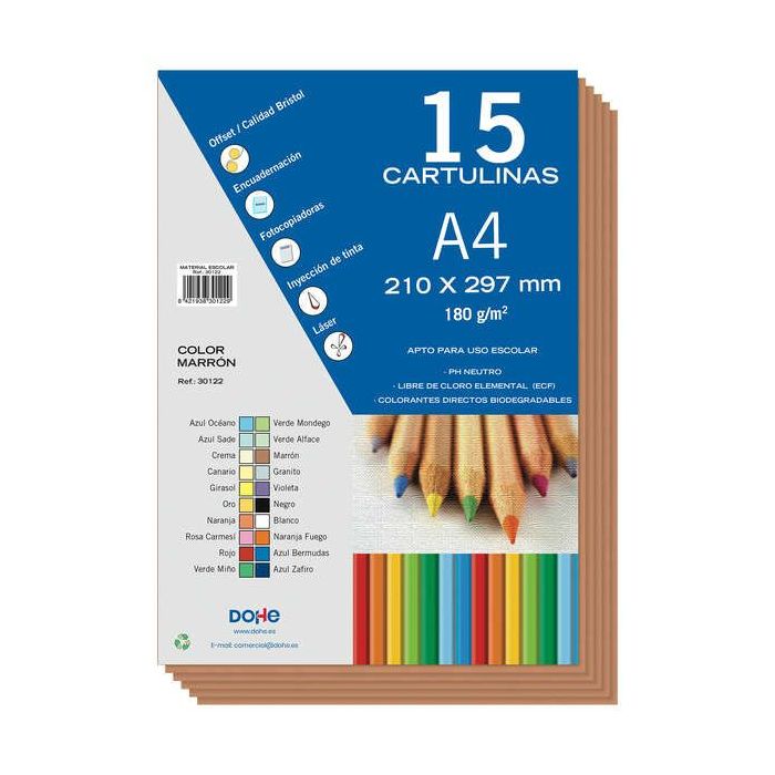 Dohe Paquete de 15 Hojas de Cartulinas A4 - Gramaje de 180g - Colores Variados - Ideal para Manualidades y Proyectos Escolares